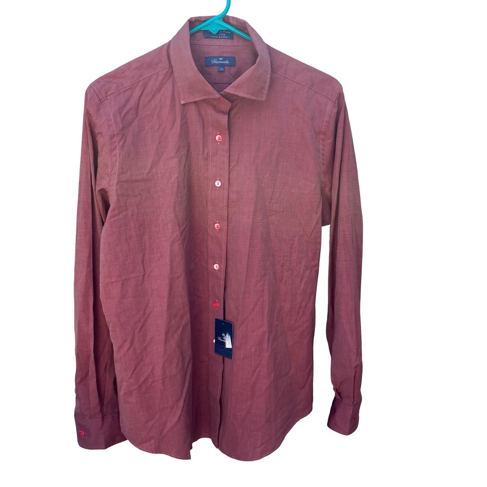 Faconnable Mens Large Button Up 100% Cotton Shirt Red Cotton Made In USA NEW